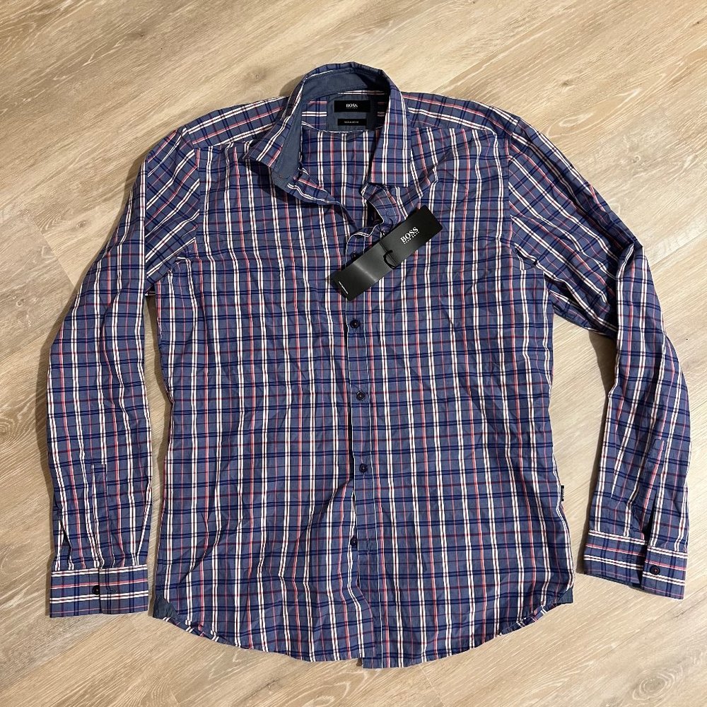 New Mens Hugo Boss Plaid Dress Shirt